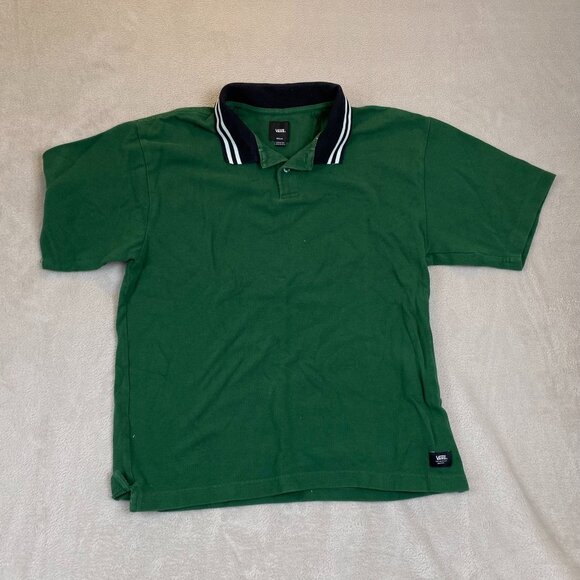 Vans Mens Green Polo Shirt Medium Loose Fit 100% Cotton Classic Casual Style - Picture 11 of 11